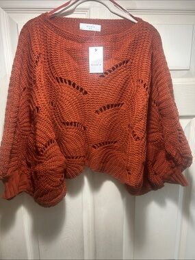 Elodie Women's Burnt Orange Open-Knit Balloon Sleeve Sweater
